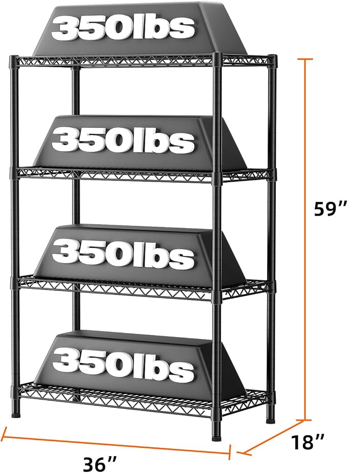 SINGAYE 4 Shelves Wire Storage Shelf 1400LBS Heavy Duty Storage Shelving Unit - Image 3