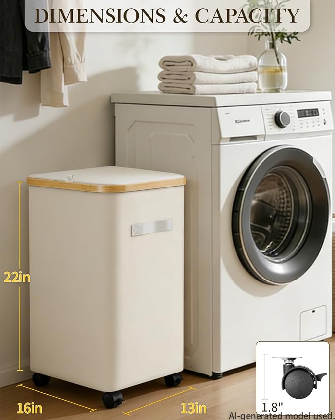 Laundry Hamper with Wheels, 75L Large Clothes Hamper with Removable Inner Bag - Image 2