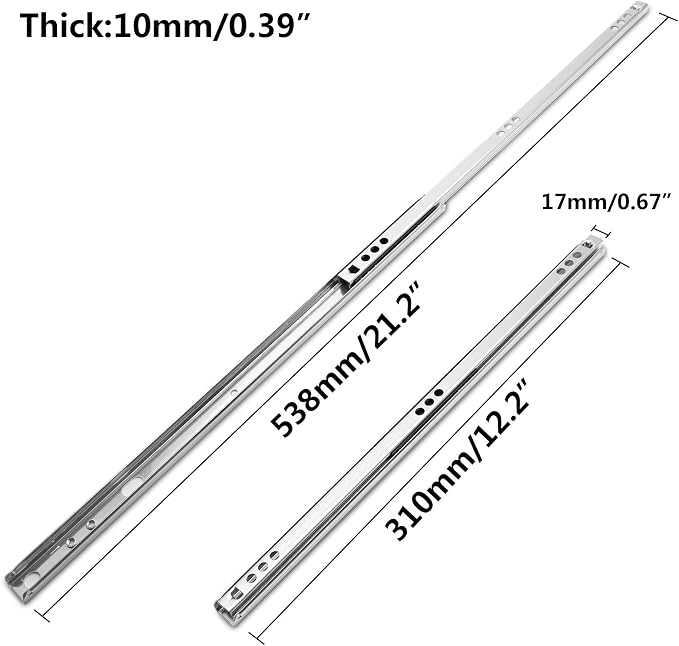 12 Inch Drawer Slides, 0.7" Wide, Ball Bearing, Two Way Slide Track Rail - Image 2