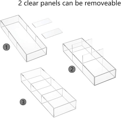 HIIMIEI 3 Section Clear Acrylic Drawer Organizer Tray, Office & Makeup Drawer - Image 2