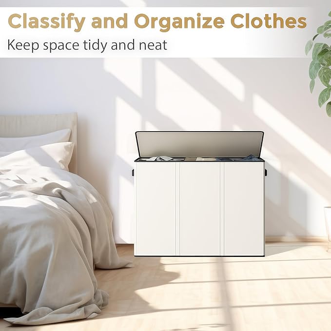 180L Laundry Hamper 3 Section, Large Laundry Basket - Image 2