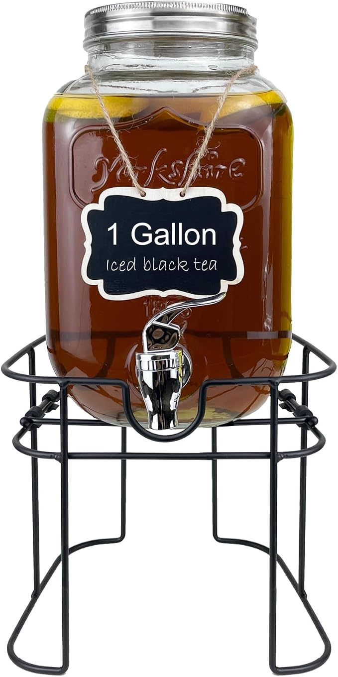 1 Gallon Glass Drink Dispenser for Parties, HENABLE Beverage Dispensers by HENABLE