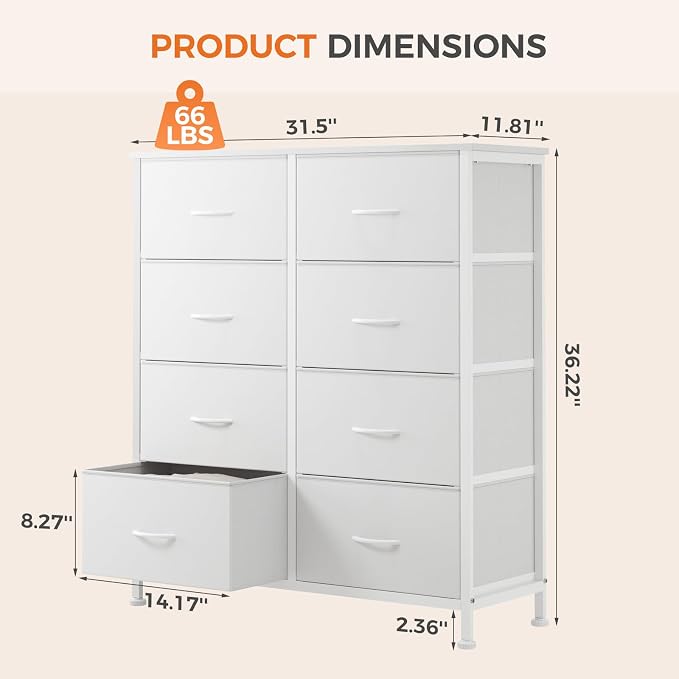 Sweetcrispy 8 Drawer Fabric White Dresser - Image 3