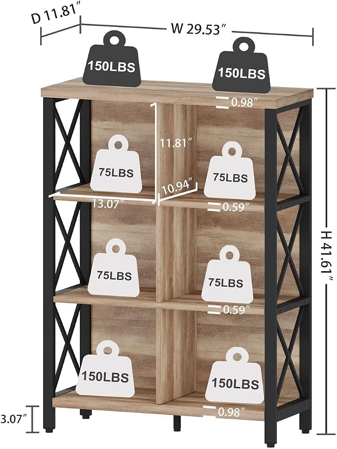 FATORRI 6 Cube Storage Organizer Shelf, Wood and Metal Cubby Bookcase, - Image 2