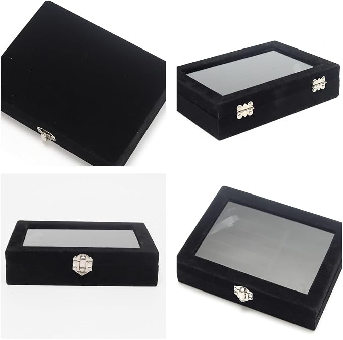 Small Velvet Jewelry Tray with Clear Lid, 2-in-1 Black | Lockable Ring Earring - Image 4