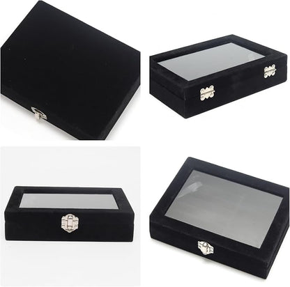 Small Velvet Jewelry Tray with Clear Lid, 2-in-1 Black | Lockable Ring Earring - Image 4