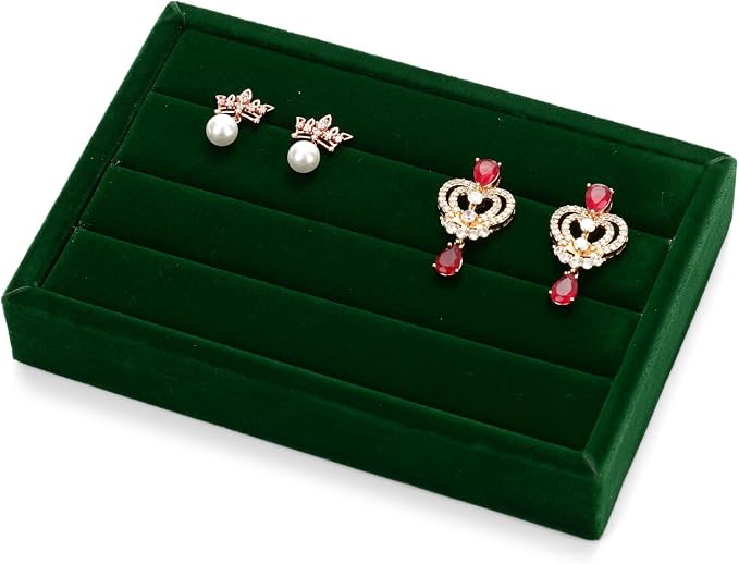 Oirlv 3 Slots Velvet Small Ring Organizer Earrings Trays Showcase Display - Image 9