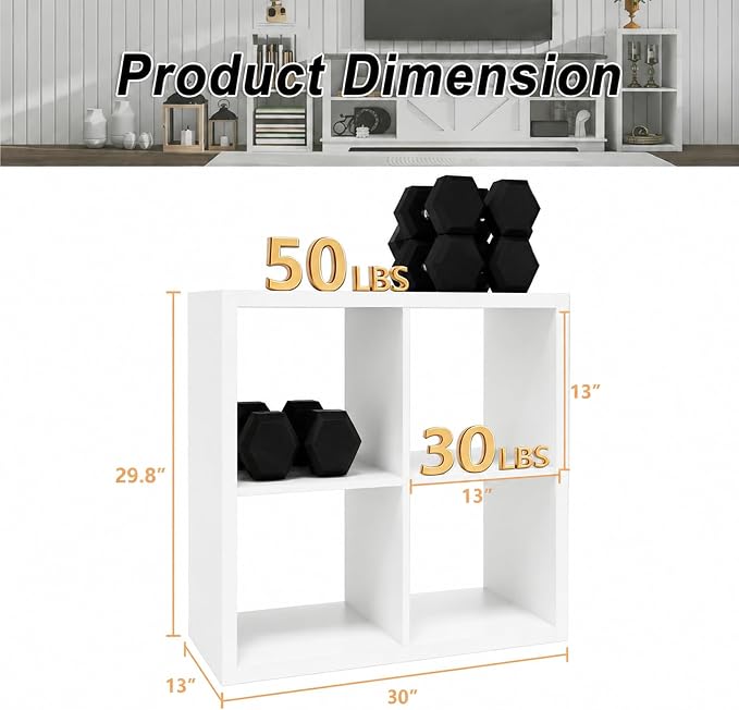 CTESNE【2026 Wooden Thick Frame 4 Cube Storage Organizer Shelf - Image 3