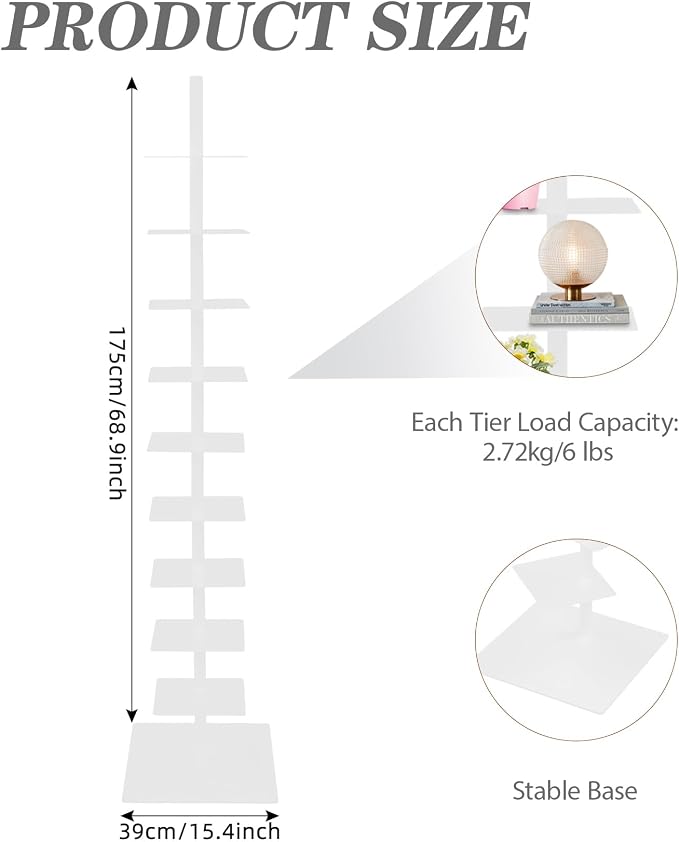 9 Tier Metal Spine Bookshelf Tower, Adjustable Vertical Tower - Image 2
