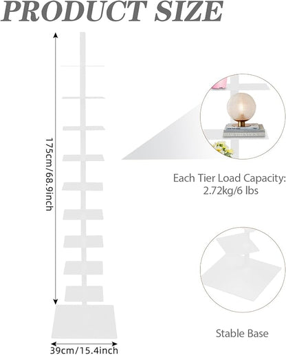 9 Tier Metal Spine Bookshelf Tower, Adjustable Vertical Tower - Image 2
