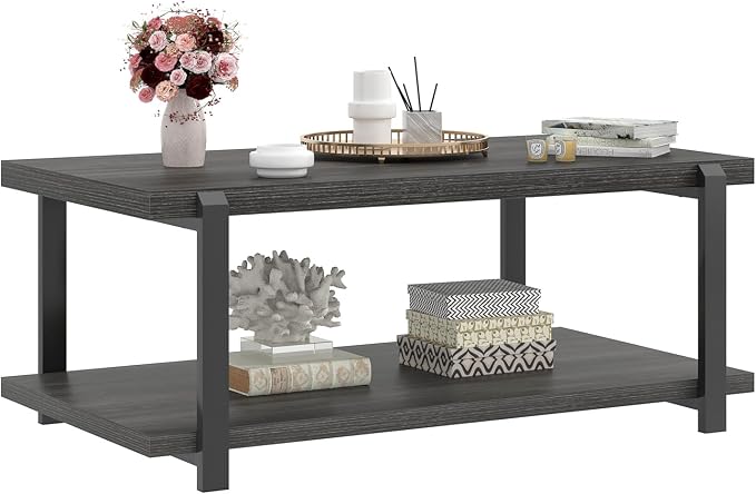 FOLUBAN Modern Coffee Table, Rustic Wood Center Table - Image 8