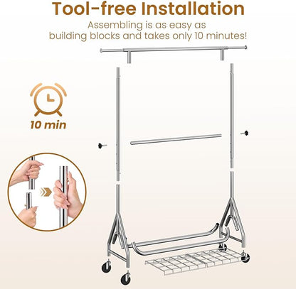 Double Rods Clothing Rack, Heavy Duty Clothes Rack - Image 5