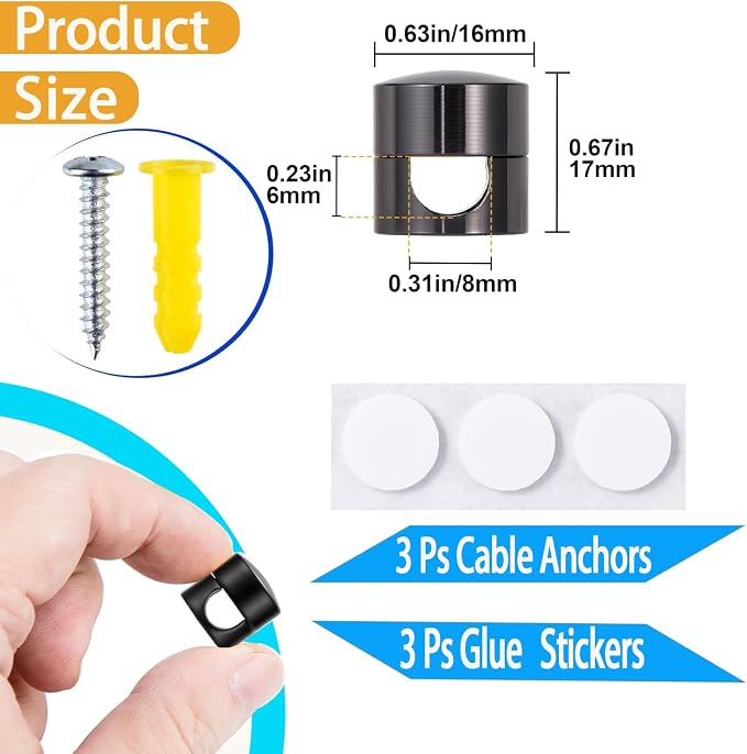 6 Sets Charger Cord Holder, Glossy Black Metal Adhesive Cable Management Clips - Image 2
