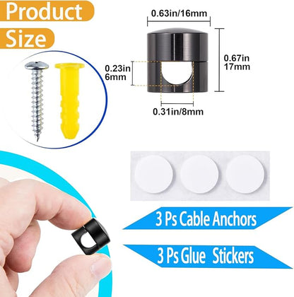 6 Sets Charger Cord Holder, Glossy Black Metal Adhesive Cable Management Clips - Image 2