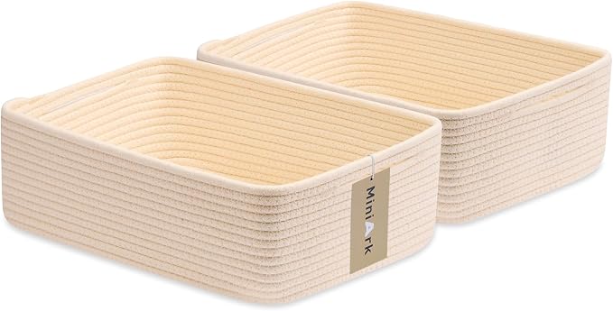 Large Shallow Organizing Baskets 15x11x5.1 Inches by MiniArkStorageBasketsHome