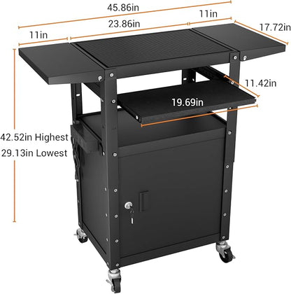 Mobile AV Cart with Pullout Keyboard Tray, Rolling Computer Cart Height - Image 2