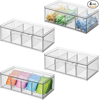 iDesign XL Tea Bag Organizer, 4-Section Clear Stackable, Storage Drawer by iDesign
