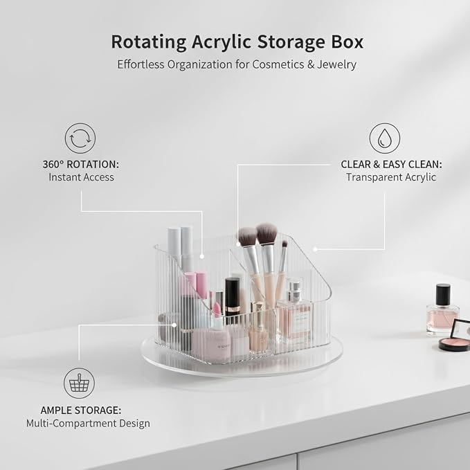 Rotating Acrylic Storage Box, 360-Degree Vanity Organizer - Image 4
