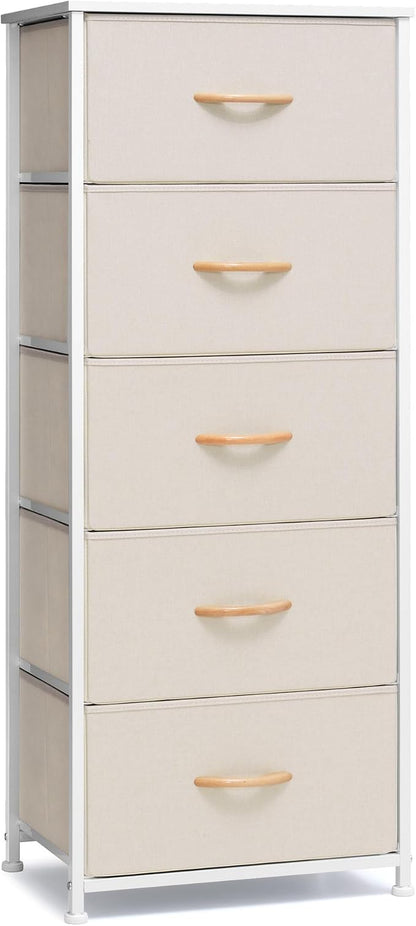 Tall Dresser Vertical Fabric Storage Tower Organizer, 5 Drawers | Sturdy Steel by CrestliveProducts