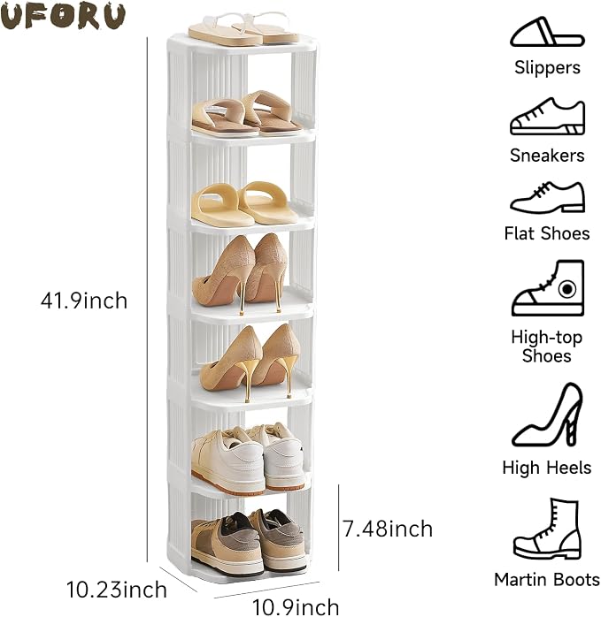 UFORU Small Shoe Rack, 7 Tier Plastic Vertical Shoe Rack - Image 3