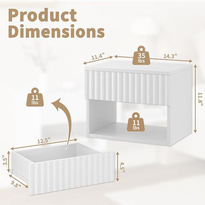 Floating Nightstand Set of 2, Modern Wall Mounted Bedside Tables - Image 2