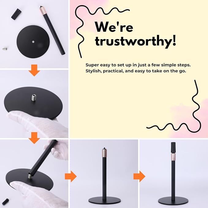 Adjustable Wig Head Stand – Matte Black Metal, Works - Image 8