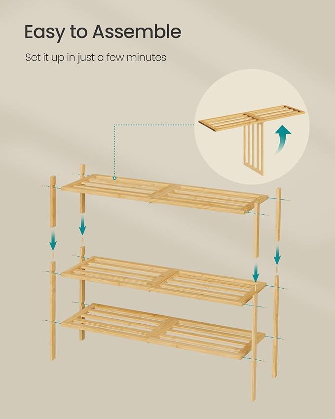 SONGMICS Bamboo Shoe Rack for Closet, Stackable Shoe Oragnizer - Image 7