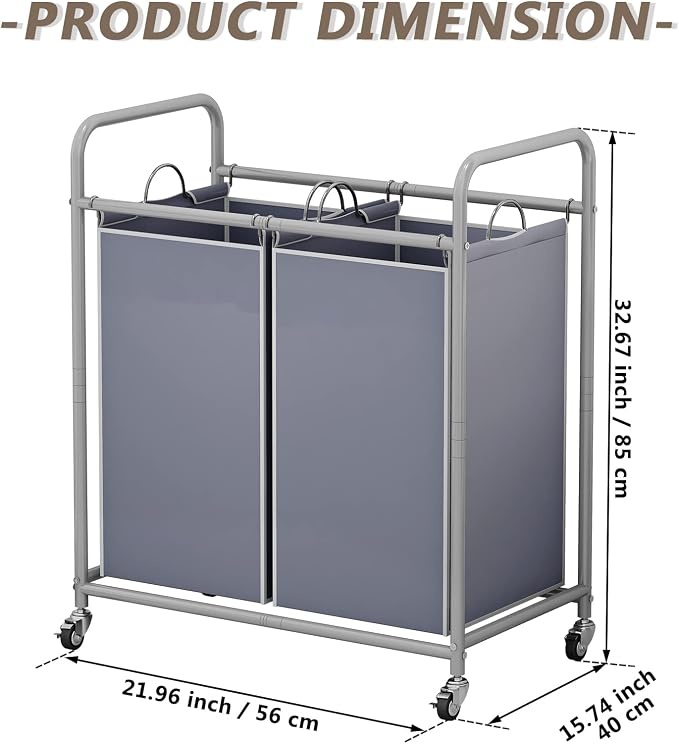 SUOERNUO Laundry Sorter Basket 2 Bag Laundry Hamper Cart - Image 5