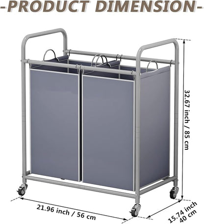 SUOERNUO Laundry Sorter Basket 2 Bag Laundry Hamper Cart - Image 5