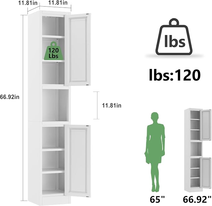 Ckzbx Tall Narrow Storage Cabinet 66.93" H Tall Bathroom Cabinets Metal Pantry - Image 3