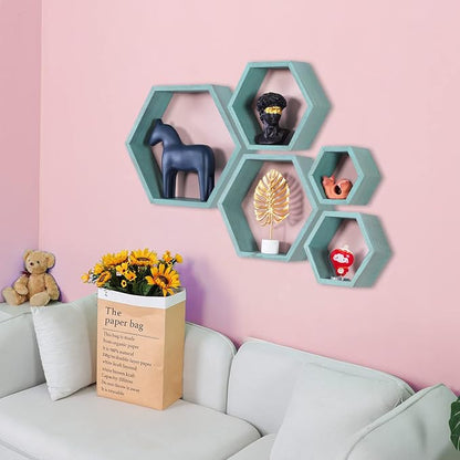 Hexagon Shelves, Floating Wall Shelf, Honeycomb Octagon Cube Shelves Wood | - Image 4