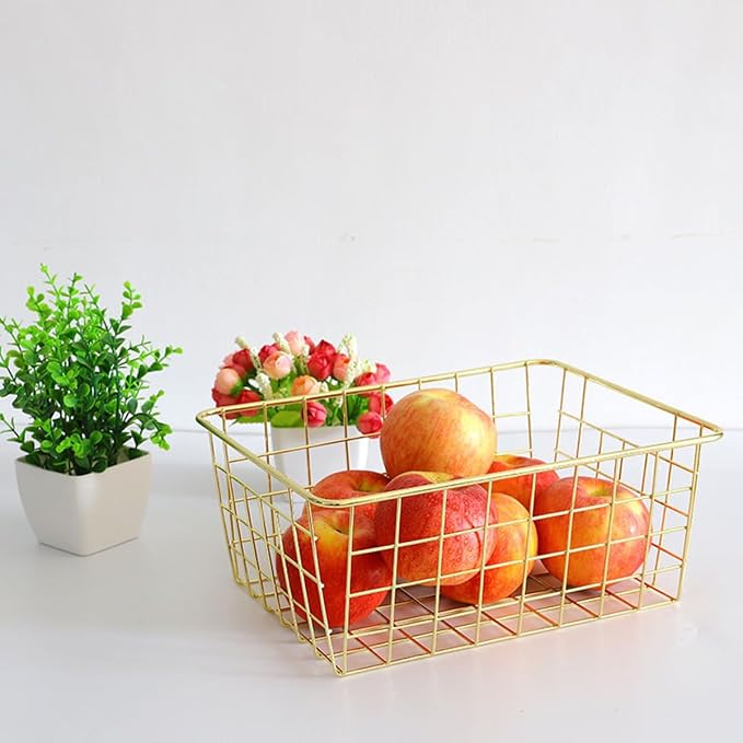 4 Pack Gold Wire Baskets for Organizing Office Wire Storage Basket Gold Metal - Image 7