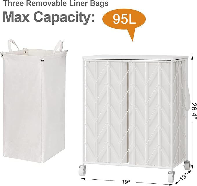 WOWLIVE Laundry Basket with Wheels, Heavy Duty Laundry Hamper with Wood Lid - Image 3