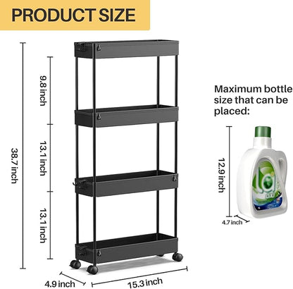 SPACEKEEPER Slim Rolling Storage Cart, 4 Tier Bathroom Cart Organizer, Mobile - Image 2