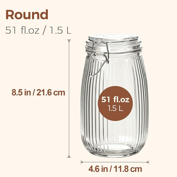 ComSaf Airtight Glass jar with lid 51oz Set of 3, Glass Storage Containers with - Image 2