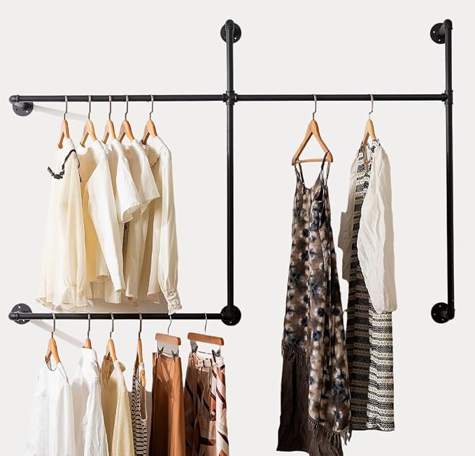Industrial Pipe Clothing Rack Heavy Duty Wall Mounted Clothes Rack, Pipe by HOMEYEENG