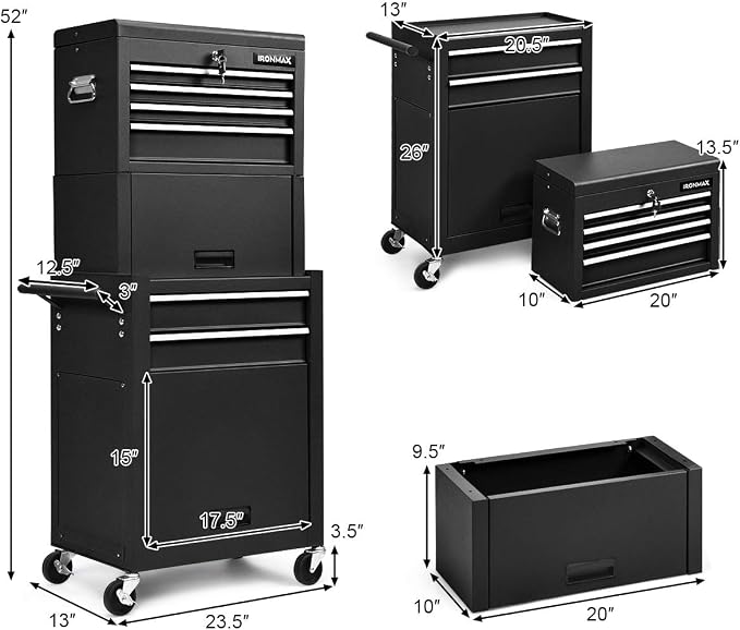 Goplus Tool Chest, 3-in-1 Rolling 6 Drawers Tool Cabinet - Image 2
