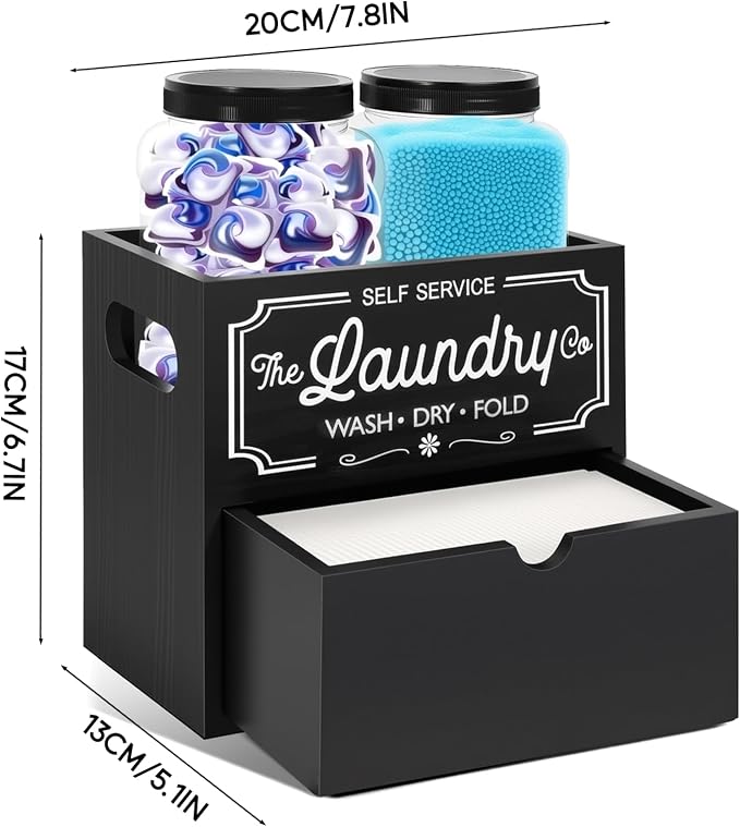 Laundry Pods Container, 7.8 x 5.1 x 6.7 Inches Wooden Dryer Sheet Container - Image 2