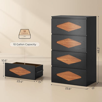 48.3'' Tall Dresser for Bedroom, 4 Chest of Wooden Deep Drawers, Vintage Dresser - Image 2