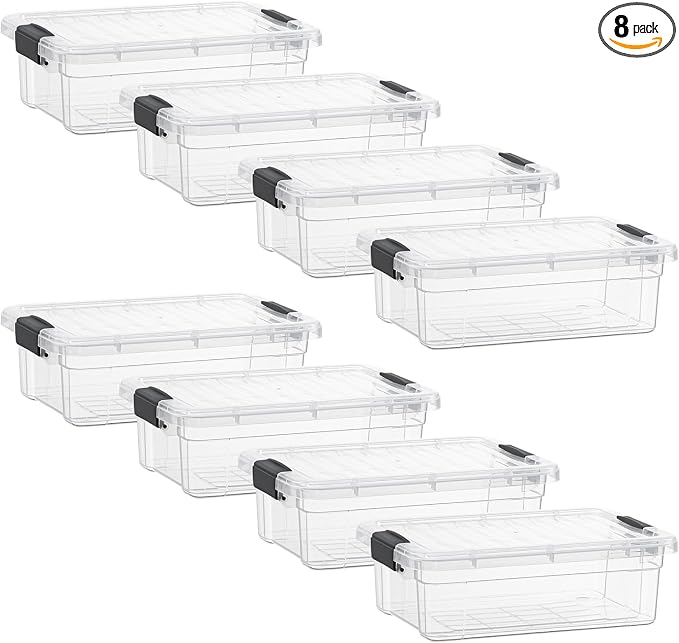 Superio Storage Bins with Lids- 8 Pack, 4.5 Qt Clear Boxes by Superio
