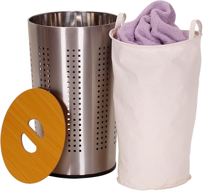 Household Essentials Round Metal Laundry Hamper - Image 4