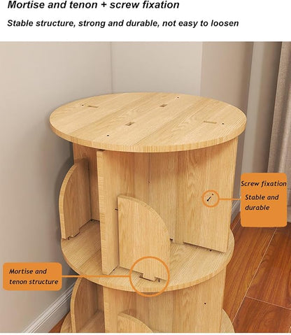 3-Tier Rotating Bookshelf, Wooden Spinning Bookcase - Image 4