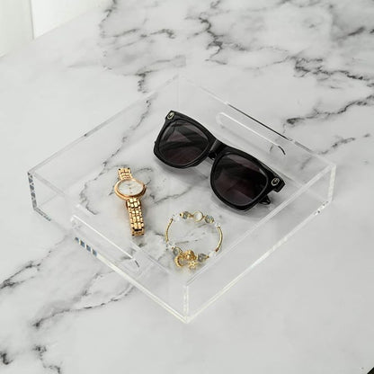 Clear Sturdy Acrylic Tray with Handles-8"x8"x2"H-Countertop Organizer Tray - Image 4
