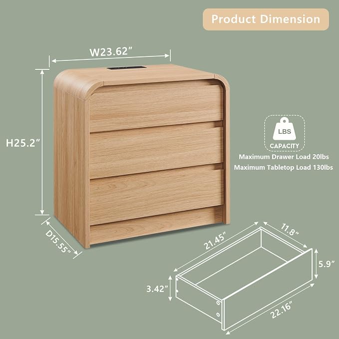 25" Tall Modern Nightstand - Image 2