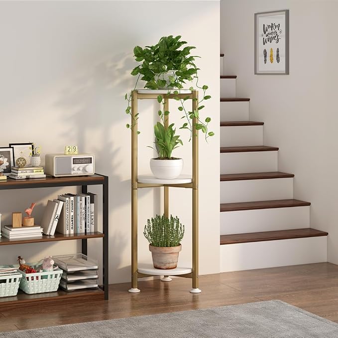 Plant Stand Indoor Outdoor 2 Tier Tall Metal Corner Storage Tiered Plant Shelf - Image 5