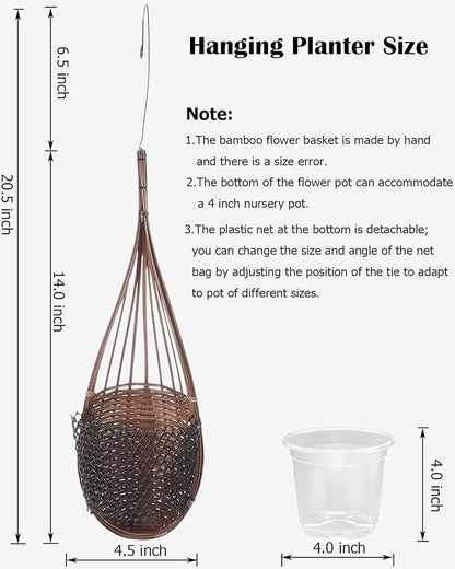 3 Pcs Hanging Orchid Planter: 4 Inch Handmade Bamboo Wall Plant Pot - Image 5