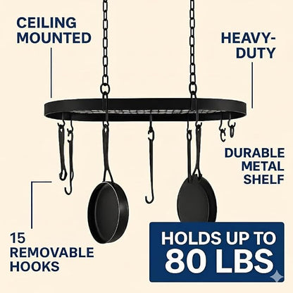 Ceiling Pot and Pan Hanging Rack, Matte Black Kitchen Organizer | - Image 7