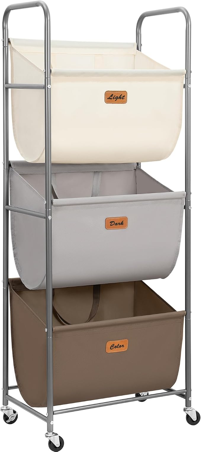 STORAGE MANIAC 120 Liters Vertical Rolling Laundry Hamper, 3 Section Laundry by STORAGEMANIAC