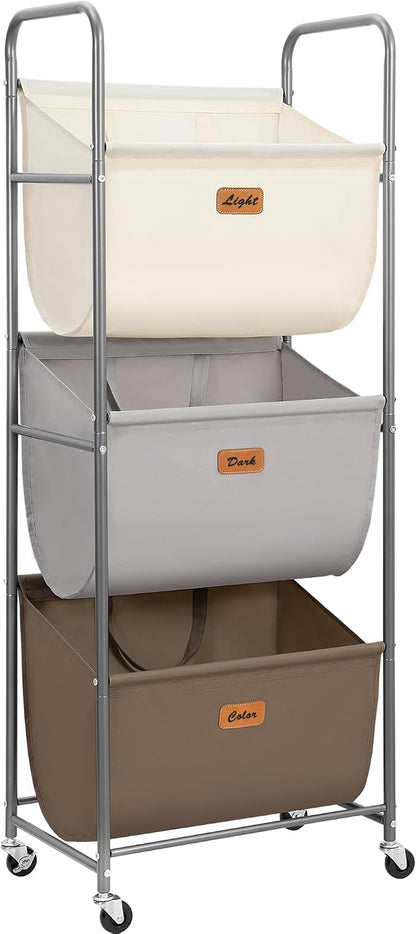 STORAGE MANIAC 120 Liters Vertical Rolling Laundry Hamper, 3 Section Laundry by STORAGEMANIAC