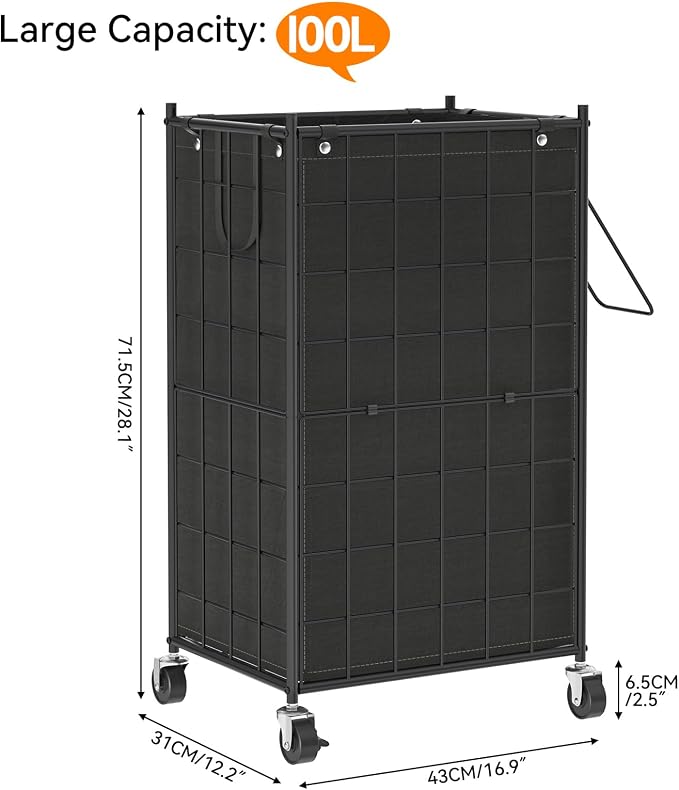 WOWLIVE Laundry Hamper with Wheels, Metal Wire Frame Rolling Laundry Basket - Image 4